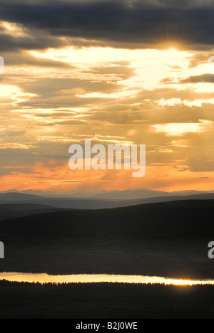 Blick vom Dundret wässert in Fjaell von Lappland, Gaellivare, Schweden, sommer Stockfoto