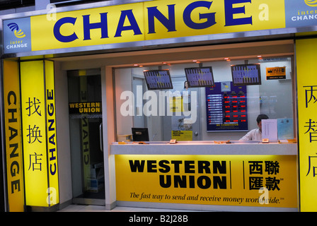 Wechselstube Western Union Bank Kowloon Hong Kong China Stockfoto