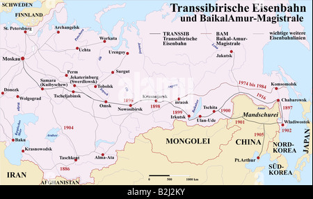 Carthography, historische Karten, Neuzeit, Russland, Verkehr / Transport, Trans-Siberian Railway, 1891-1916 und Baikal Stockfoto