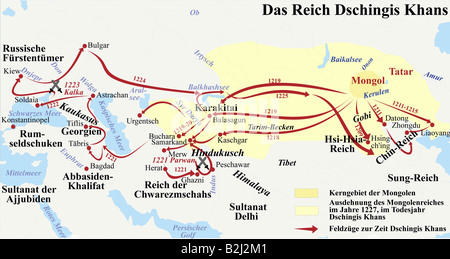 Kartographie, historische Karten, Mittelalter, mongolisches Reich Dschingis Khans, 1218 - 1227, Stockfoto