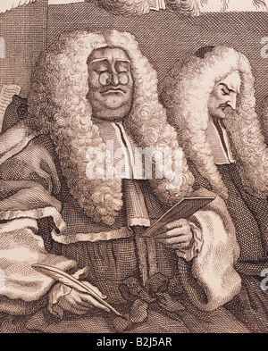Geographie/Reisen, Großbritannien, Politik, Karikatur, "die Bank", Kupferstich von William Hogarth, London, ca. 1750, Detail, private Sammlung,, Artist's Urheberrecht nicht gelöscht werden Stockfoto
