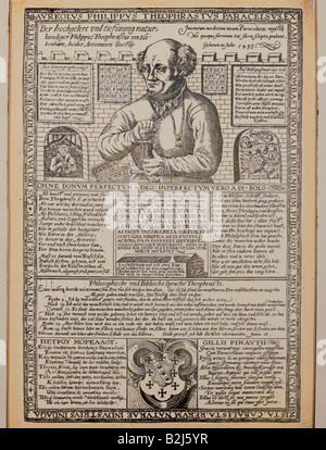 Paracelsus 1493, 24.9.1541, Schweizer Arzt und Alchemist, Porträt, Merkblatt, Kupferstich, um 1580, Privatsammlung, Artist's Urheberrecht nicht gelöscht werden Stockfoto