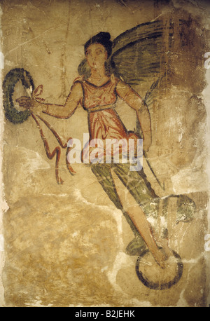 Bildende Kunst, antike, Syrien, Wandmalerei, Victoria, "parthischen Badewanne', Dura Europos, 128 x 85 cm, 2. Jahrhundert AD, das Nationalmuseum von Damaskus, Artist's Urheberrecht nicht gelöscht werden Stockfoto