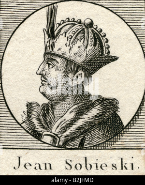 Johann III. Sobieski, 17.8.1629 - 17.6.1696, König von Polen 21.5.1674 - 17.6.1696, Portrait, Gesicht, Kupferstich, Ende des 17. Jahrhunderts,, Artist's Urheberrecht nicht gelöscht werden Stockfoto