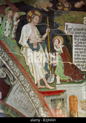 Bildende Kunst, Mittelalter, Wandmalerei, Christus als Gärtner, Fresko, Brixen, Südtirol, Kathedrale, cross-Mantel, circa 1480, Artist's Urheberrecht nicht geklärt zu werden. Stockfoto