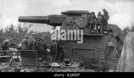 Veranstaltungen, Erster Weltkrieg/erster Weltkrieg, Westfront, Belgien, deutsche 42-cm-Pistole "Big Bertha", Lüttich, 7.8.1914, Stockfoto