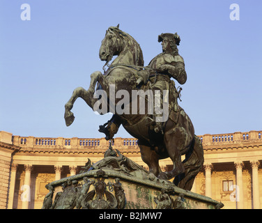 Prinz Eugene von Savoy-Carignan, 18.10.1663 - 21.4.1736, österreichischer General, Denkmal, Reiterstandbild, Heldenplatz, Hofburg Kaiserpalast, Wien, Österreich, Stockfoto