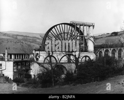 Geografie/Reisen, Großbritannien, Insel Man, Laxey, Gebäude, Great Laxey Wheel 'Lady Isella', Baujahr: 1854, Architekt: Robert Casement, Great Laxey Mine, 1950er Jahre, Stockfoto