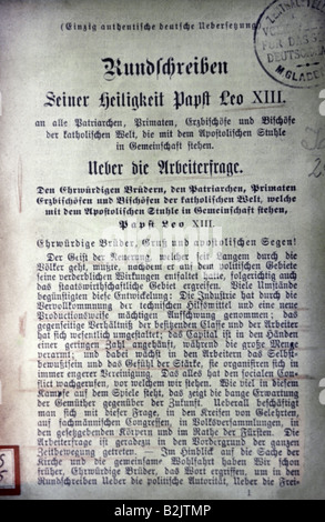 Leo XIII (Vinczo Gioacchino Pecci), 2.3.1810 - 20.6.1903, Papst 20.2.1878 - 20.6.1903, enzyklical 'Rerum Novarum', 15.5.1891, Deutschland Ausgabe, Stockfoto