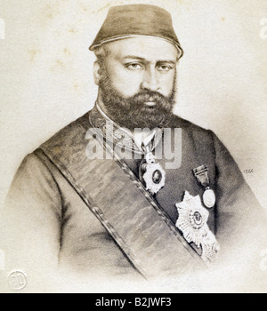 Abdulaziz, 9.2.1830 - 4.6.1876, Sultan des Osmanenreiches 25.6.1861 - 30.5.1876, Porträt, lithograph, Paris, Frankreich, 19. Jahrhundert, Stockfoto