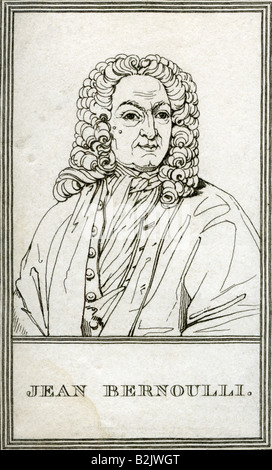 Bernoulli, Johann, 27.7.1667 - 1.1.1748, Schweizer Mathematikhistoriker, Porträt, Gravur, 19. Jahrhundert, Stockfoto