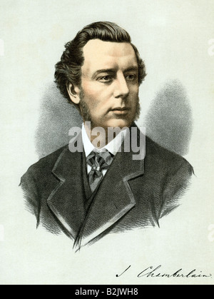 Chamberlain, Joseph, 8.7.1826 - 2.7.1914, britischer Politiker (liberal), Porträt, lithograph, farbig, basierend auf einem Foto von R. W. Thropp, England, 19. Jahrhundert, Stockfoto