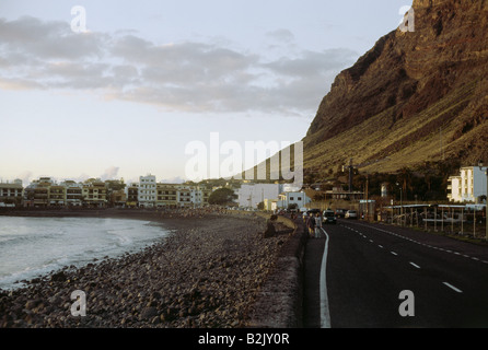 Geographie/Reisen, Spanien, Kanarische Inseln, La Gomera, La Playa, Valle Gran Rey, mit Blick auf Strand, Playa de la Calera, Abend, Additional-Rights - Clearance-Info - Not-Available Stockfoto