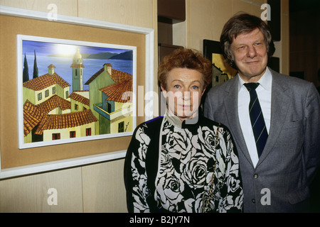 Bötticher, Herbert, 19.12.1928 - 8.10.2008, deutscher Schauspieler, halbe Länge mit Barbara Schroth, auf der Kunstausstellung "Gemälde von Carl-Heinz Schroth", Arabella Hotel, München, 21.3.1990, Stockfoto