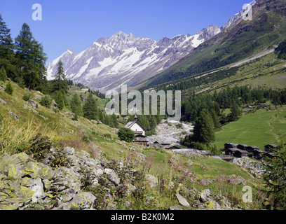 Geographie/Reisen, Schweiz, Wallis, Landschaften, Lötschental, Kühmad in der Nähe von Blatten mit Mount Schinhorn, Additional-Rights - Clearance-Info - Not-Available Stockfoto