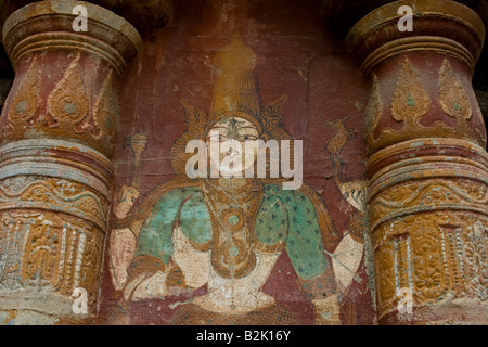 Alte Gemälde an Airavatesvara-Tempel in Darasuram Süd-Indien Stockfoto