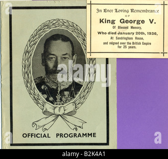 Trauer Karte und Beerdigung Programm für König George V 1936 Stockfoto