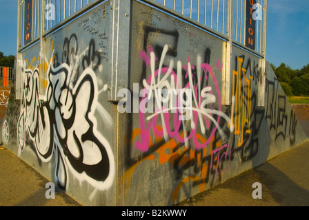 Grafitti an Skate und BMX park Stockfoto