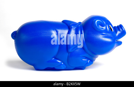 Blaue Kunststoff Sparschwein Stockfoto