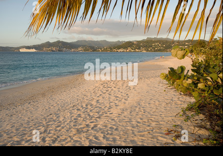 Grande Andse Strand im Sonnenuntergang St George Grenada s Capitol ist im Hintergrund Stockfoto