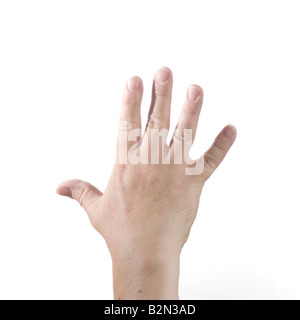 Hand mit fünf Fingern aufgehalten, repräsentieren die Nummer fünf, wie in einem Countdown/up Stockfoto