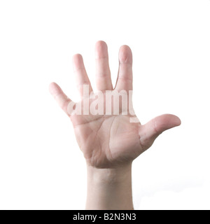 Hand mit fünf Fingern aufgehalten, die Nummer fünf zu vertreten Stockfoto