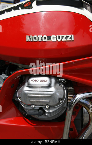 Detail der alten roten Moto Guzzi Oldtimer Motorrad Stockfoto