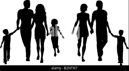 Familien Wandern silhouette Stockfoto