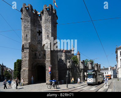 Eingang zum Schloss Het Gravensteen aus Geldmunt, Gent, Belgien Stockfoto