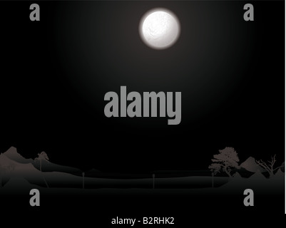 Japanesse Nacht illustriert im dezenten schwarz und Silber mit Textfreiraum Stockfoto