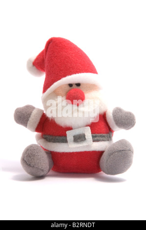 Der Weihnachtsmann (Santa Claus) weiches Spielzeug Dekoration isoliert auf weiss Stockfoto
