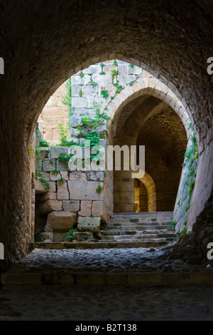 Bögen in Kreuzfahrerburg Crak Des Chevaliers in Syrien Stockfoto