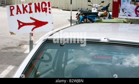 Amüsante Parkplatz Schild Schreibfehler Malacca Malaysia Stockfoto