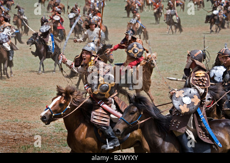 Dschingis Khans 800. Jubiläum Festival of Eurasia A re Inszenierung der Einigung der mongolischen Stämme Stockfoto