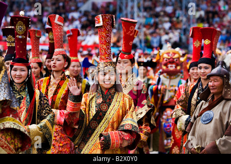 Naadam-Fest zum 800. Jubiläum des mongolischen Staates im National Stadium A Dschingis Khan Akt Stockfoto