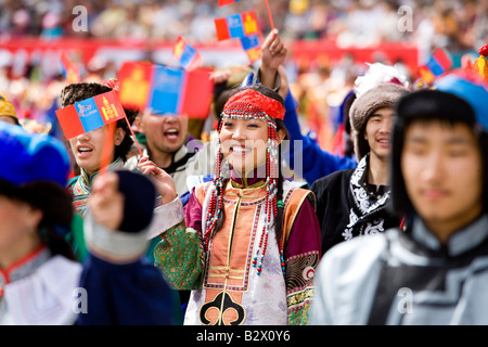 Beginn des Naadam-Fest zum 800. Jubiläum des mongolischen Staates im National Stadium A Dschingis Khan Akt Stockfoto