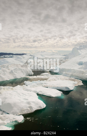 Eisberge aus dem Jacobshavn Gletscher oder Sermeq Kujalleq Kanalisation 7 % des grönländischen Eisschildes Stockfoto