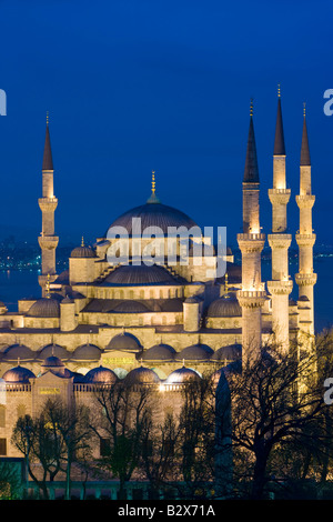 Erhöhten Blick auf die blaue Moschee in Sultanahmet mit Blick auf den Bosporus in Istanbul Türkei Stockfoto