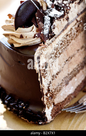 Mousse au Chocolat Kuchen auf dem Silbertablett serviert Stockfoto