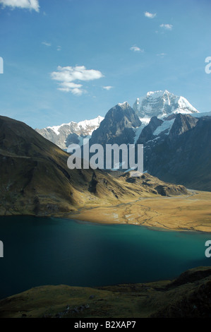 Eines der vielen türkise Seen, die auf die Huyahuash erkennbar Trekking in Peru Stockfoto
