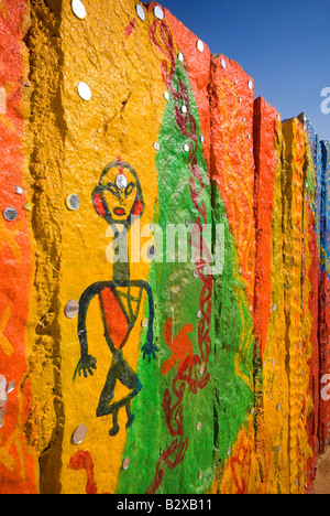 Bemalte Wand Künstlerkolonie, große Thar-Wüste, in der Nähe von Jaisalmer, Rajasthan, Indien, Subkontinent, Asien Stockfoto