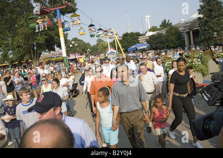 US-Senator Barak Obama Kampagne für Präsident mit Frau Michelle Obama und Tochter am Iowa State Fair Stockfoto