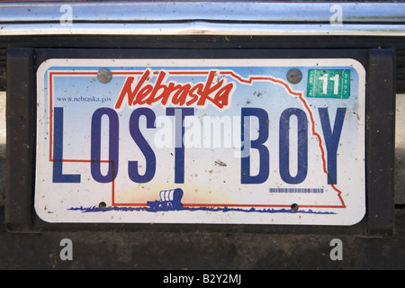 Lost Boy benutzerdefinierte Nummernschild, Nebraska Stockfoto
