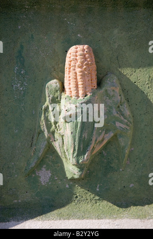 Nahaufnahme der Mais Erleichterung an Wand im Corn Palace, Mitchell, South Dakota Stockfoto