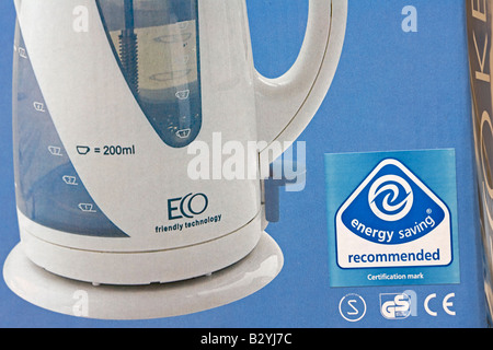 Energiesparende empfohlene Logo Eco Wasserkocher Energie sparen Wasser und Zeit UK Stockfoto