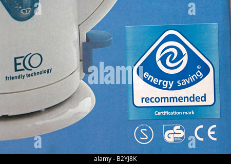 Energiesparende empfohlene Logo Eco Wasserkocher Energie sparen Wasser und Zeit UK Stockfoto