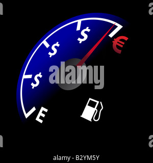 Tankanzeige zeigt den Preis des Gases in Euro Stockfoto