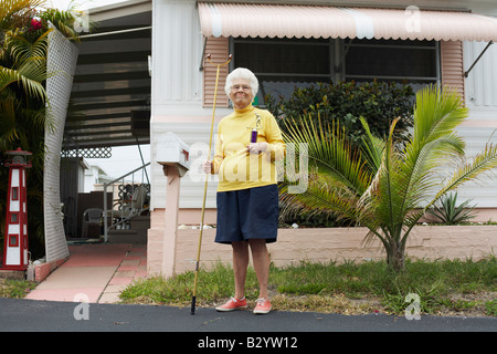 Porträt von Shuffleboard Champion, Florida, USA Stockfoto