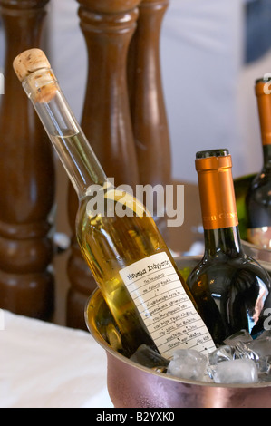 Flaschen im Eiskübel. Wein-Kunst-Weingut, Microchori, Drama, Mazedonien, Griechenland Stockfoto