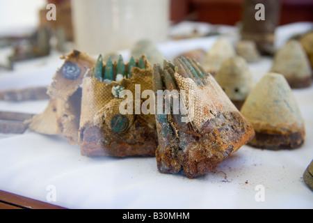 Schlachtfeld Artefakte ausgestellt, in einem Kriegsmuseum in Gallipoli Canakkale, Türkei Stockfoto